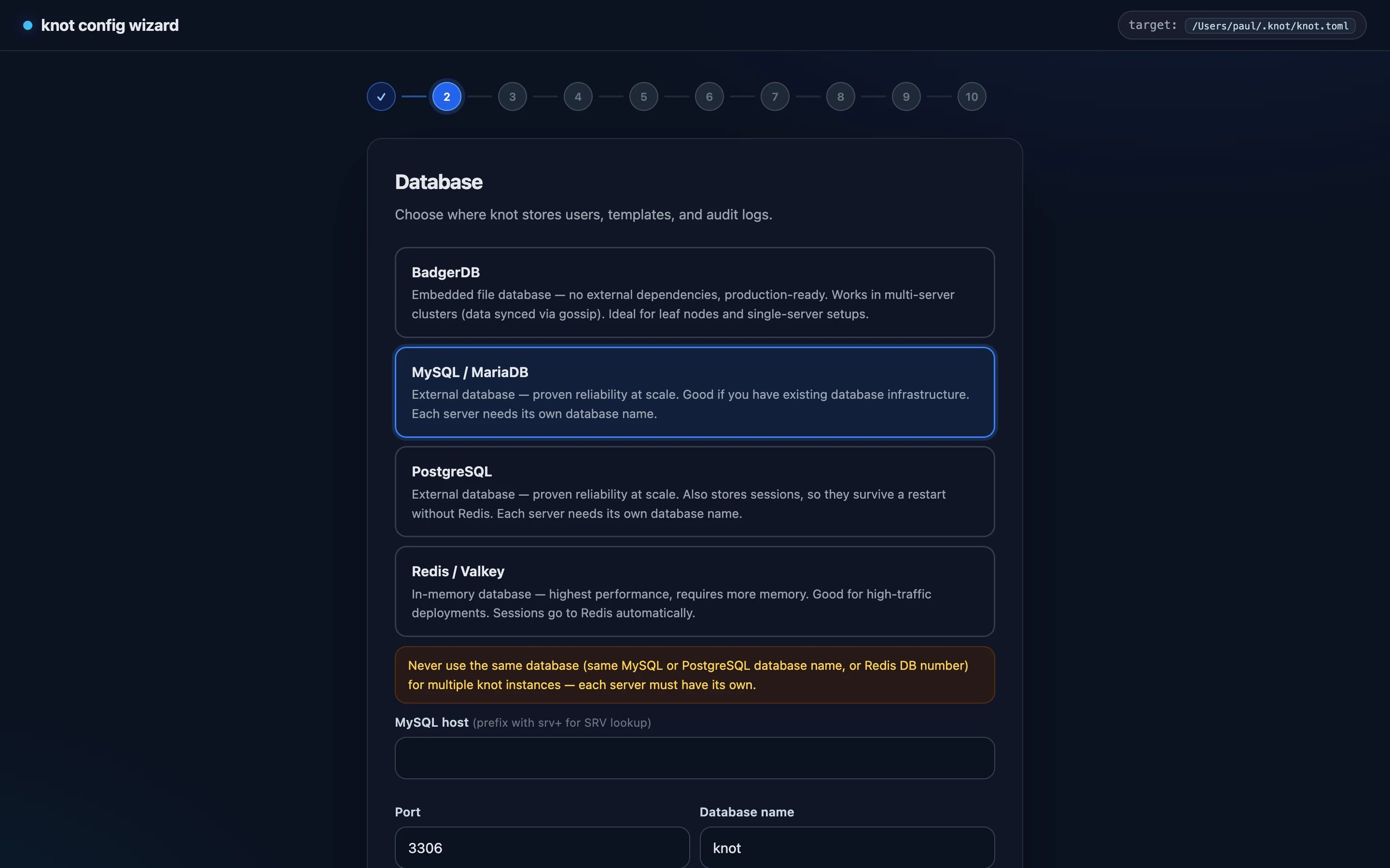 Wizard: Database