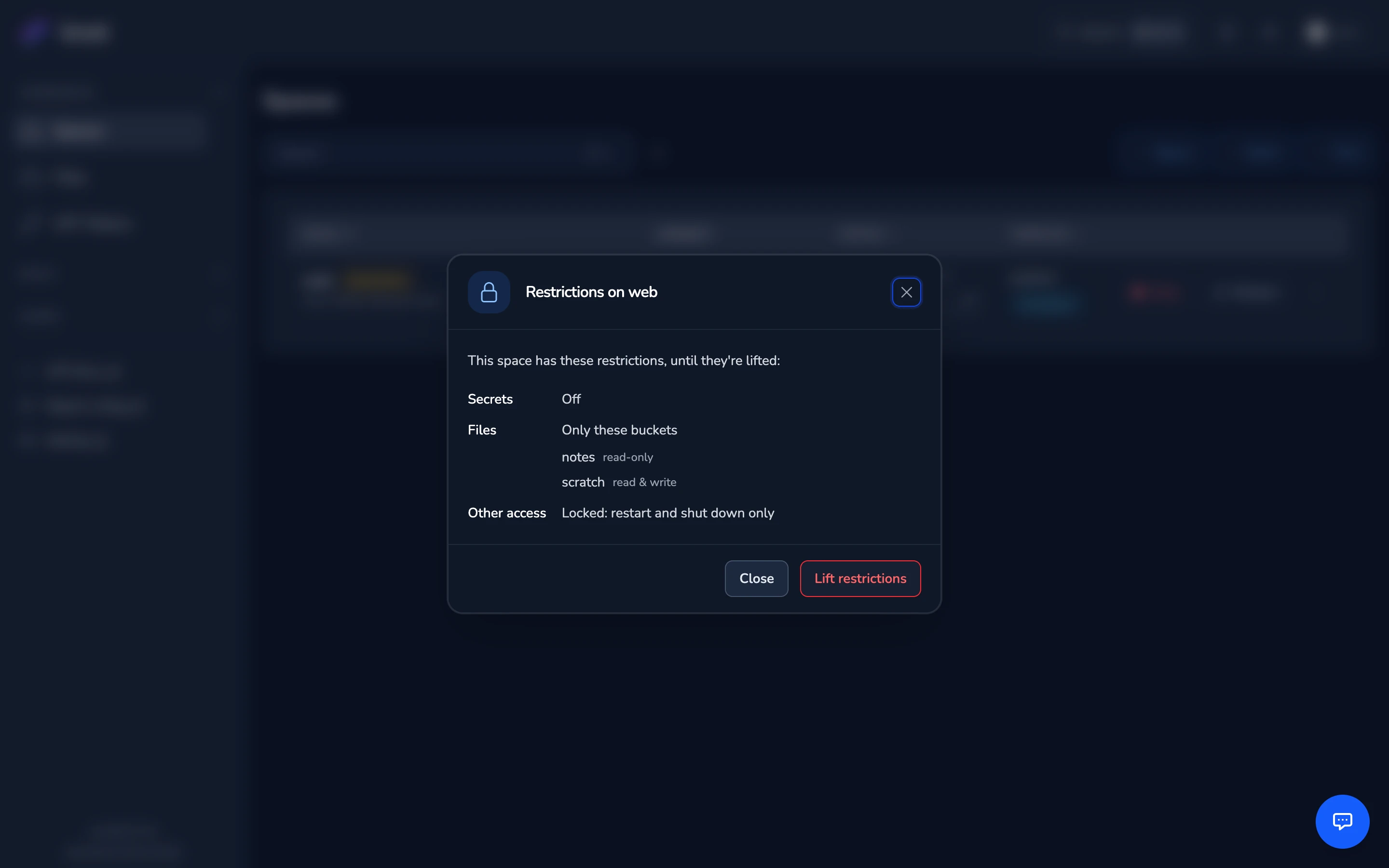 The Space Restrictions Dialog