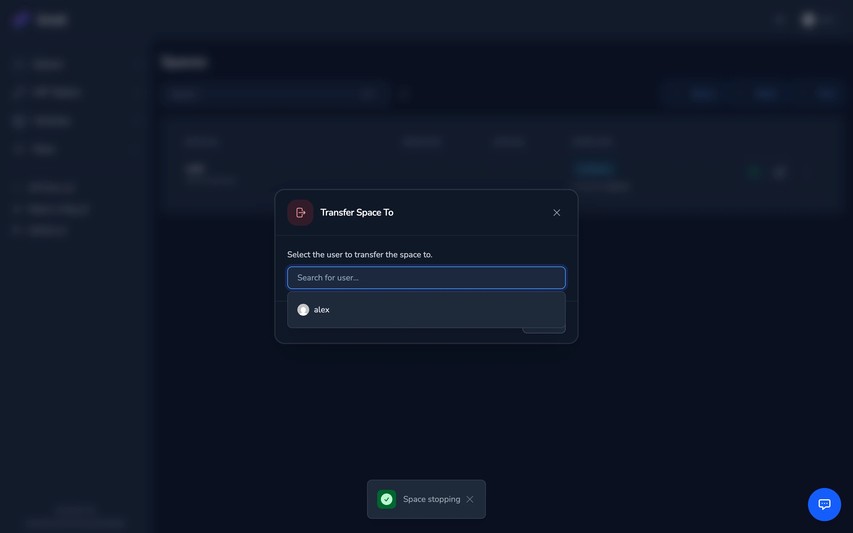 The Transfer Space Dialog