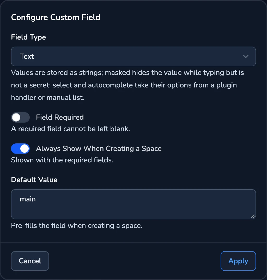 Custom Field Settings